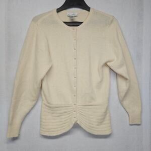Vintage Laura Winston Angora Wool Blend Cardigan Sweater Cream Soft Fuzzy Large